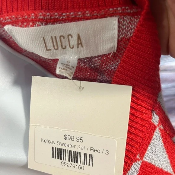 Sz Small Lucca Geometric Red/Orange and Blue/GrayWomen's Sweater Vest - Picture 3 of 5